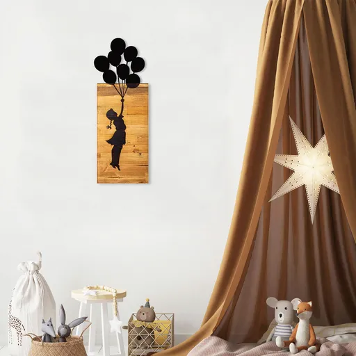 Decoratiune de perete, Chıld And Balloons, 30 x 86 cm, Negru