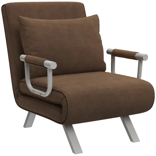 HOMCOM Fotoliu Pat Individual 3 în 1 cu Spătar Reglabil pe 5 Nivele și Pernă, 65x69x80 cm, Maro | Aosom Romania