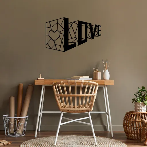 Decoratiune de perete, Love 4, Dimensiune: 68 x 42 cm, Negru