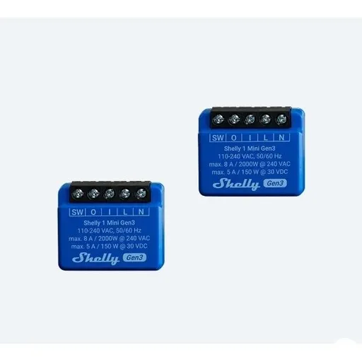 Pachet de 2 relee Shelly Mini 1 GEN3, 1 canal, 8A 3800235261583