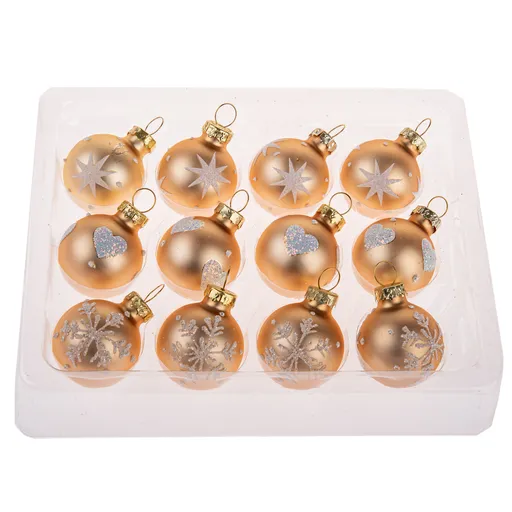 Set de ornamente din sticlă Glimmer Collection, auriu, 12 bucăți, diametru 3 cm, auriu