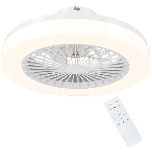 HOMCOM Ventilator de Tavan cu Lumină LED Reglabilă, 6 Viteze și Flux Reversibil, Ventilator din Plastic și Acril, Ø46x16 cm, Alb | Aosom Romania