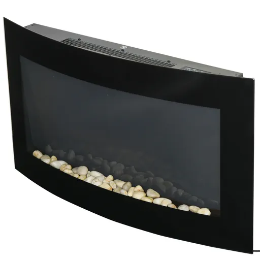 HOMCOM Șemineu Electric Încorporat cu Lumină LED în 7 Culori, Temperatură 15-30°C și Telecomandă, 89,2x13,5x48 cm, Negru | Aosom Romania