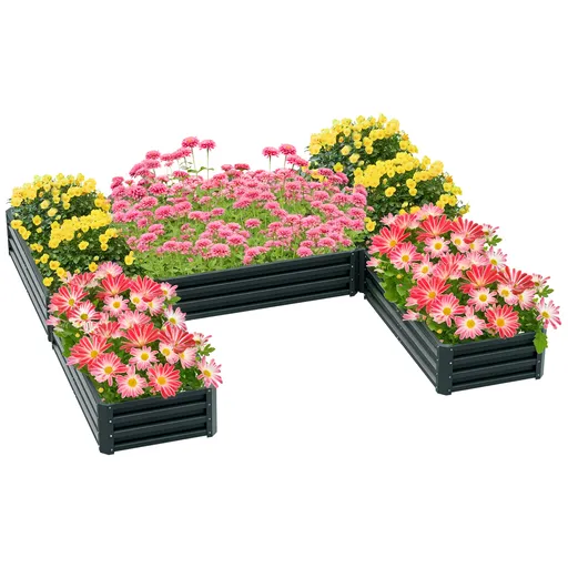 Outsunny Set de 5 jardiniere pentru gradina, pat de legume modular din otel, perfect pentru legume, plante si flori, verde | Aosom Romania