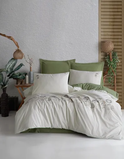 Lenjerie de pat dubla, L'essentiel Maison, Botanic, Bumbac, Verde