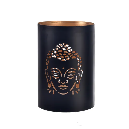 InDecor Sfeșnic metalic Buddha negru, 13 x 13 x 22cm