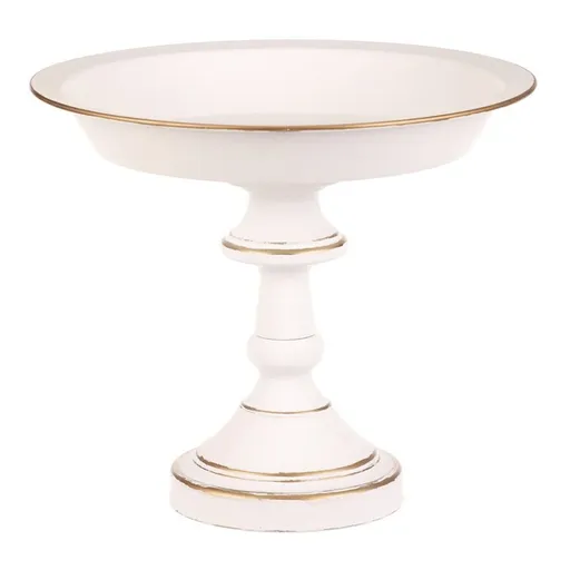 Bol metalic decorativ pe suport 26 cm, alb, 26 cm