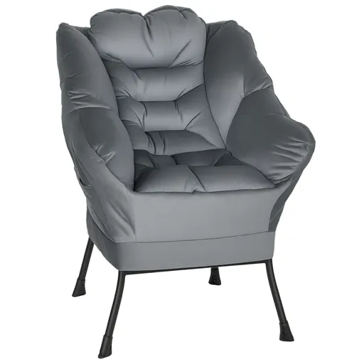 HOMCOM Fotoliu cu Accente Moderne, Tapitat cu Picioare din Oțel și Buzunare Laterale, pentru Living, Dormitor, Gri | Aosom Romania