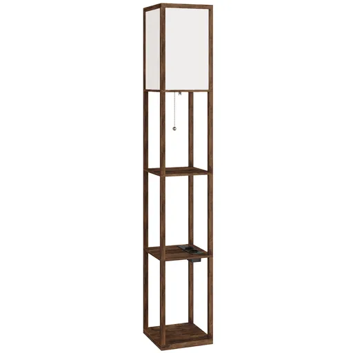 Lampă de Podea HOMCOM LED cu Rafturi, Lampă Modernă cu Comutator cu Pedală și Porturi USB, Temperatură Reglabilă a Luminii pentru Living, Dormitor, Ma