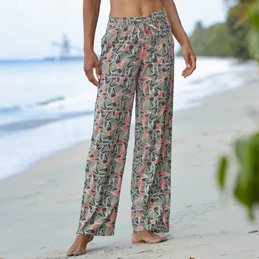 Pantaloni largi cu talie elastică și imprimeu