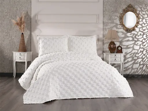 Set cuvertura de pat dubla 3 piese, L'essentiel Maison, Hayal, Crem