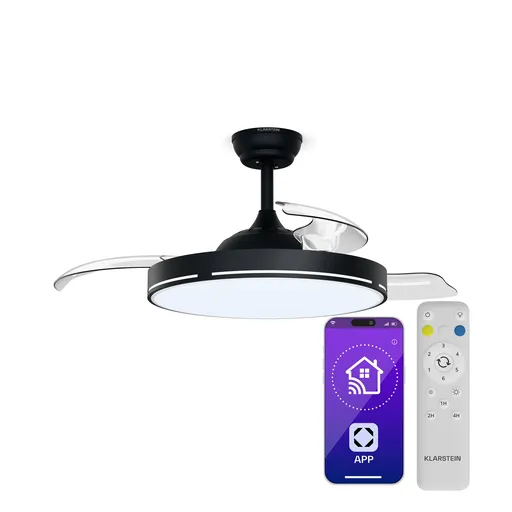 Klarstein AirFold, Ventilator de tavan inteligent, Palete retractabile, Lumină LED dimabilă, Smart