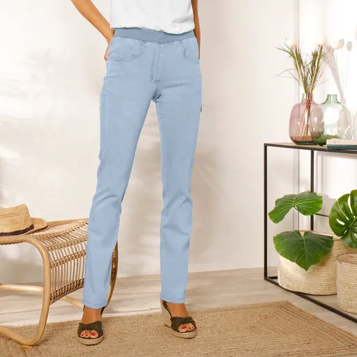 Pantaloni lungi confortabili din denim cu talie elastică