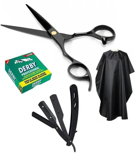 Set Kit Frizerie Coafor Jona, Foarfeca, Manta si Brici