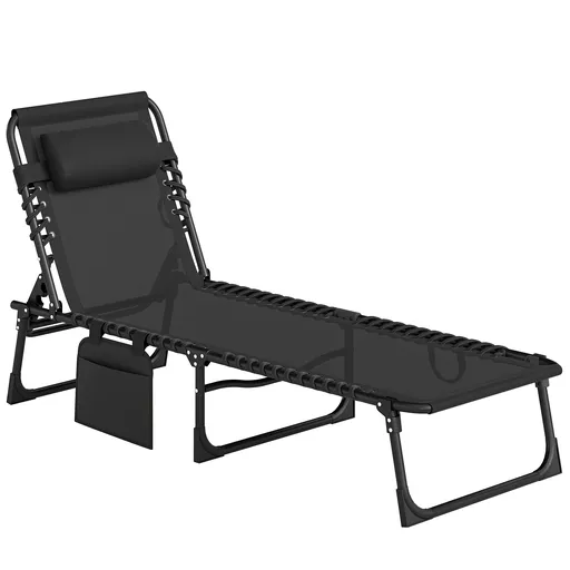 Outsunny Portable Sun Lounger, Folding Chaise Recliner, 5-Position Adjustable Cot, Black | Aosom Romania