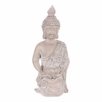 Decorațiune Statuie Buddha îngenuncheat, gri,poliresină , 25 x 24 x 57 cm