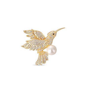 JwL Luxury Pearls Broșă fermecătoare placata cu aur cu perle reale Colibri JL0516