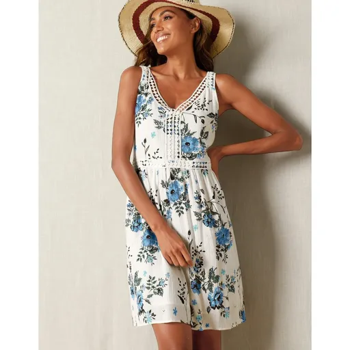 Rochie cu imprimeu floral și macrameu