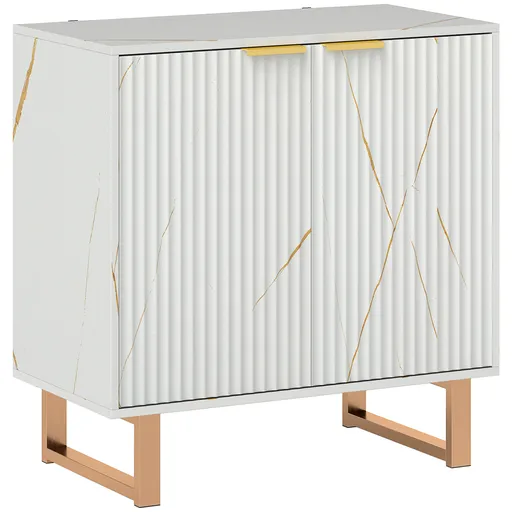 HOMCOM Bufet pentru living, mobilier de depozitare stil modern cu dulap cu 2 uși canelate, poliță reglabilă, picioare din metal, alb | Aosom Romania