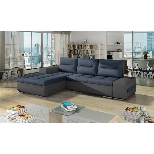 Coltar extensibil stanga 4 locuri ELTAP, Ov48, Ottavio, 275x180x85 cm, lemn/poliester, albastru/gri inchis