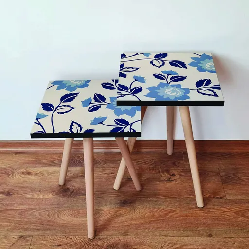 Set masute 2 piese, Hanah Home, 2Shp62, Bleumarin / Albastru / Bej