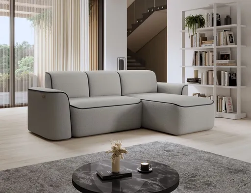 Coltar dreapta 4 locuri ELTAP, Ume, 287x190x88 cm, lemn/poliester, gri/gri inchis