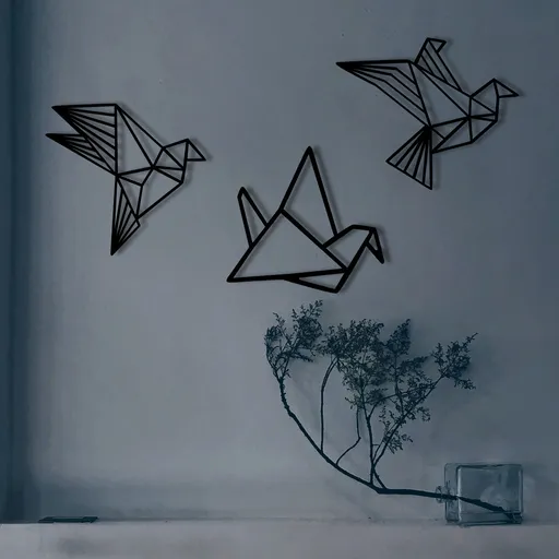 Decoratiune de perete, Origami, metal, 100 x 31 cm, negru