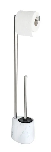 Suport hartie igienica si perie pentru toaleta Adrada, Wenko, 13x9.5x72 cm, ceramica/inox, alb/argintiu