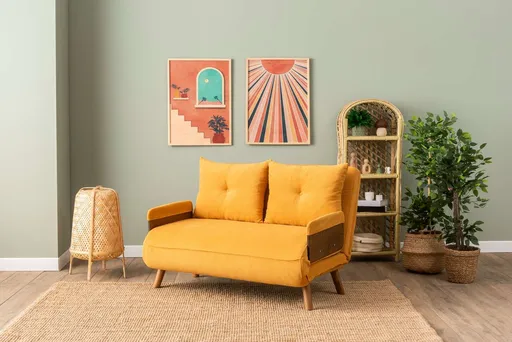 Canapea extensibila 2 locuri, Atelier del Sofa, 859FTN2728, Galben mustar