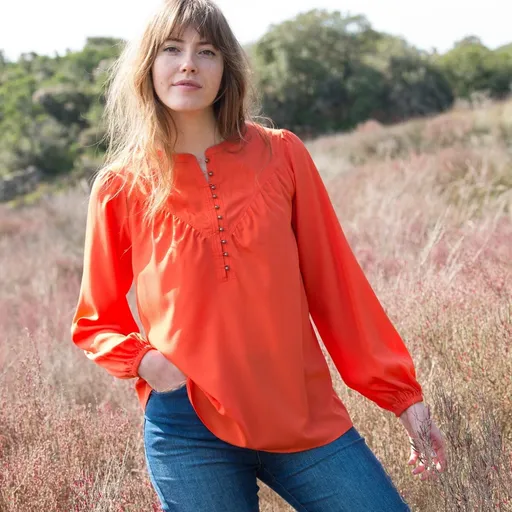Bluză de culoare solidă în stil popular