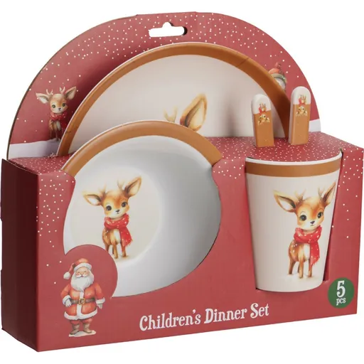 Set de masă pentru copii din melamină, 5 piese,Ren, maro