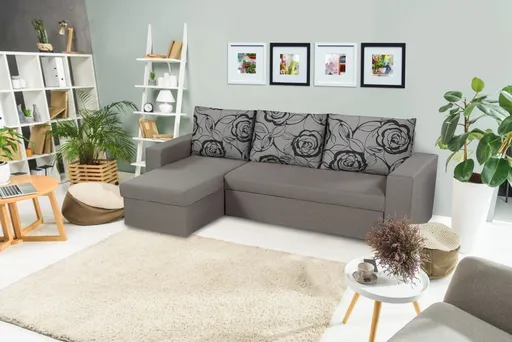 Coltar extensibil reversibil Oslo Grey, cu lada de depozitare, 247x148x78 cm, Grey Flower