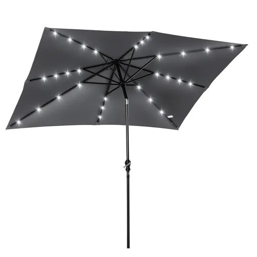 Outsunny Parasol de grădină Parasol drept 3 x 2 m luminos rectangular inclinabil cu LED solar oţel poliester de înaltă densitate gri | Aosom Romania