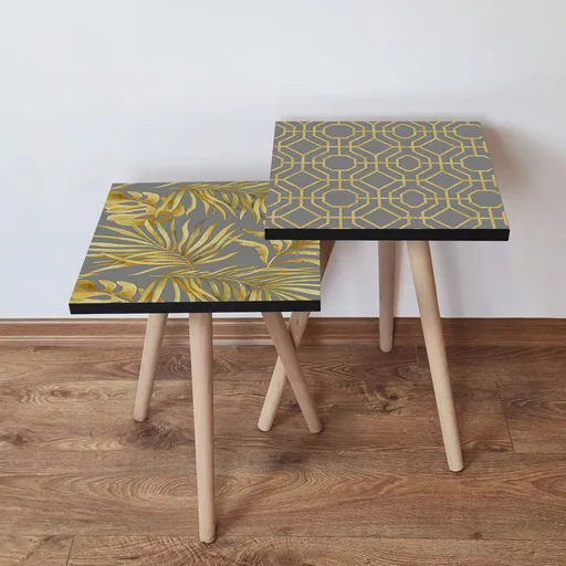 Set masute 2 piese, Hanah Home, 2Shp475, Gri / Auriu