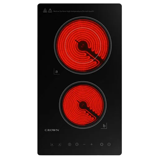 Plita ceramica incorporabila Crown VCP 32D, 3000W, Timer, Dubla, Ecran tactil, Negru