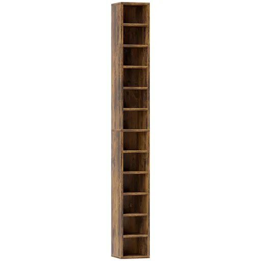 HOMCOM Depozitare pentru CD și DVD cu 12 compartimente, capacitate max. 204 CD, 21 x 20 x 175 cm, maro rustic | Aosom Romania