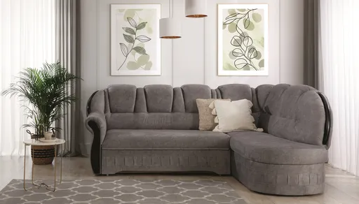 Coltar extensibil dreapta 3 locuri ELTAP, L-048, Lord, 243x180x112 cm, lemn/poliester, gri/negru