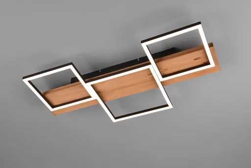 Plafoniera Harper, TRIO, 65x34.5x7.5 cm, 30W, 1x SMD, metal/lemn, natur/negru mat