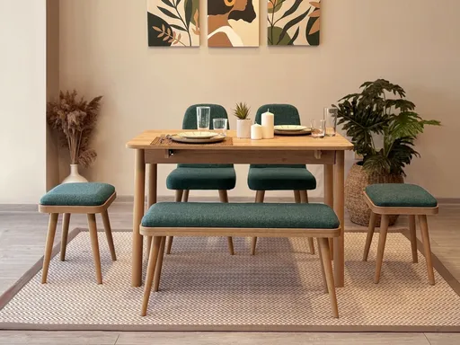 Set masa extensibila si scaune, Hanah Home, Vina Mini 03 1070, Stejar / Verde