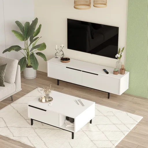 Set mobilier living, Hanah Home, ON19-W, Alb