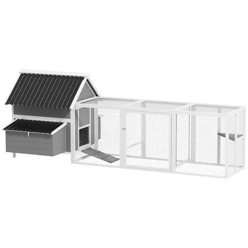 PawHut Coteț mare pentru 7-10 găini, bățuri de cocoțat, leagăn, fereastră, cuiburi, plasă metalică, gri | Aosom Romania