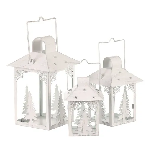Set de felinare metalice Copaci 3 buc., alb