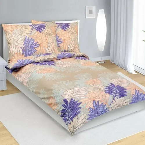 Lenjerie de pat din bumbac Bellatex Frunze somon,violet, 140 x 200 cm, 70 x 90 cm