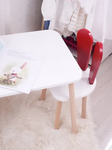 Set masa si scaun pentru copii, Hanah Home, Bunny One Chair Set, Rosu/Alb