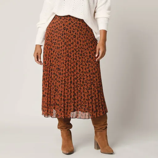 Fustă midi plisată cu imprimeu leopard