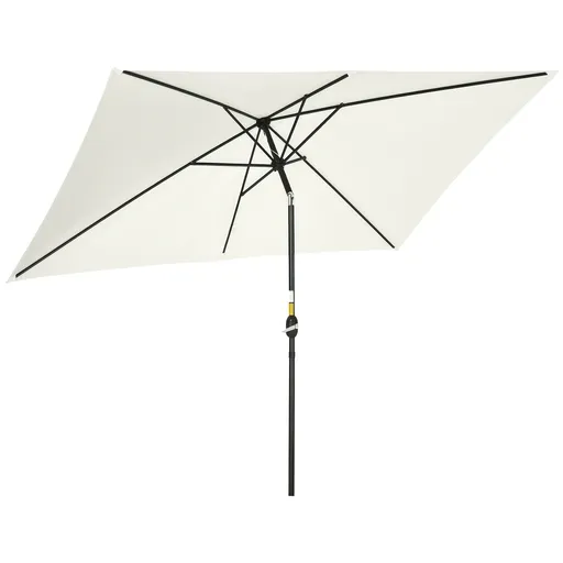 Outsunny Umbrelă de Grădină Înclinabilă cu Manivelă și 6 Spiţe, 2x3 m, Alb Crem | Aosom Romania
