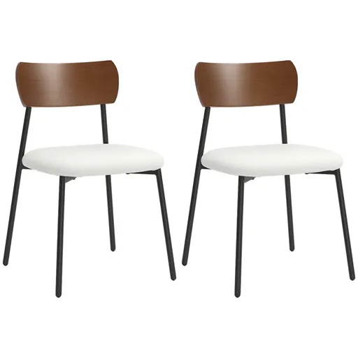 HOMCOM Set de 2 scaune de sufragerie cu șezut cu aspect de mohair, spătar curbat cu aspect de lemn, interior, crem | Aosom Romania