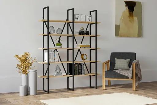 Corp biblioteca, Hanah Home, Heybeliada, 126x160x26 cm, Safir / Negru