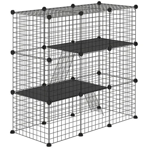 PawHut Țarc Modular pentru Animale de Companie de Talie Mică, cu Panouri și Accesorii, 105x45x105 cm, Negru | Aosom Romania