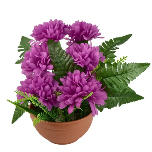 Decorație de Ziua Morților Crizanteme violete înghiveci, 23 x 22 cm, mov